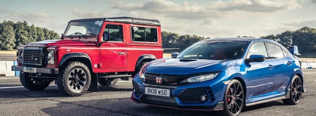 Civic Type R и Defender Works V8 сошлись в гонке по прямой