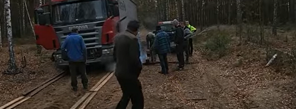 Грибники нашли посреди леса застрявшую в песок фуру (видео)